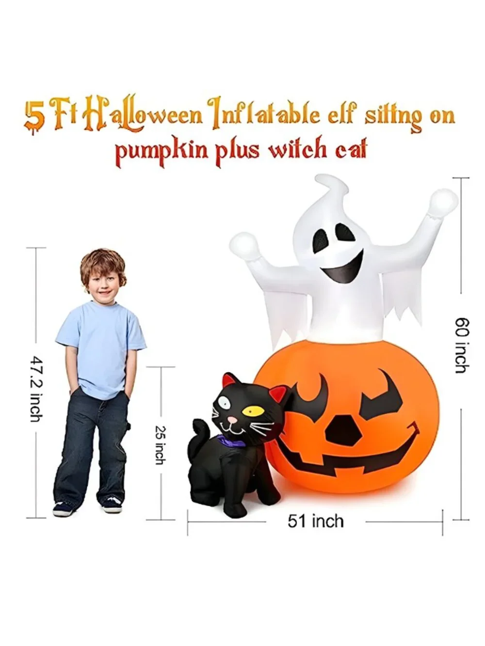 5 FT Halloween Inflatables Outdoor Ghost Pumpkin Black Cat Decor